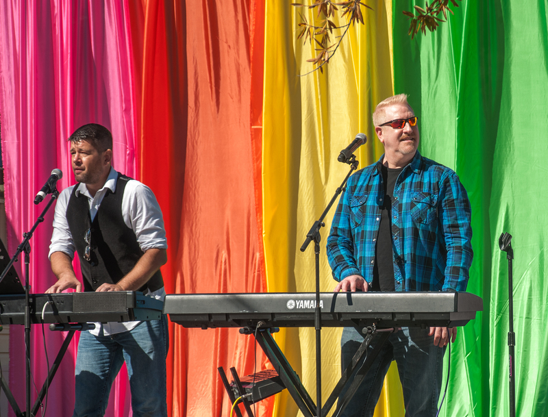 Dueling Pianos duo Matthew Kenworthy and John Flynn perform on the rainbow stage during the CAMP Rehoboth Block Party. BY DENY HOWETH
